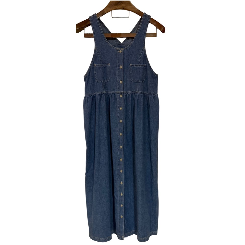 Vtg Sigrid Olsen Blue Denim Pinafore Maxi Jumper Dress Button Up Grandma M NEW